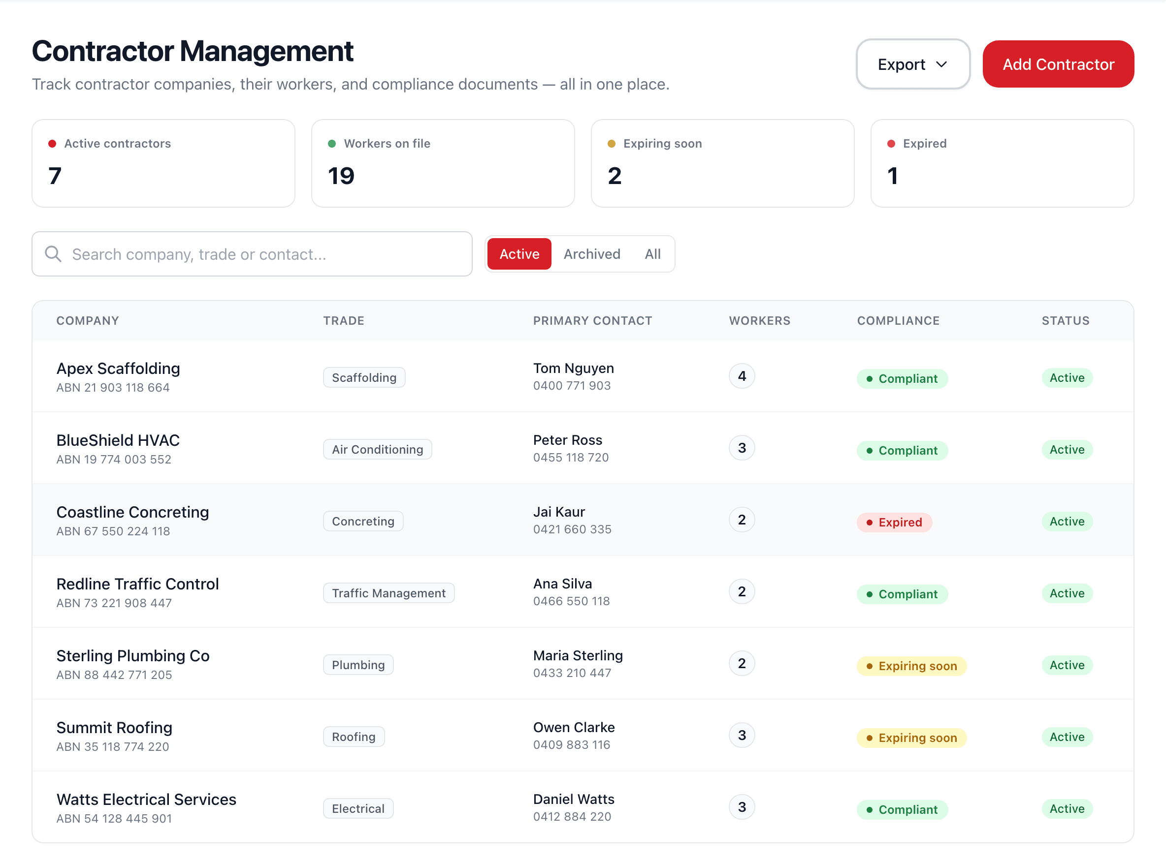 Electronic Supplier & Contractor Management System screenshot