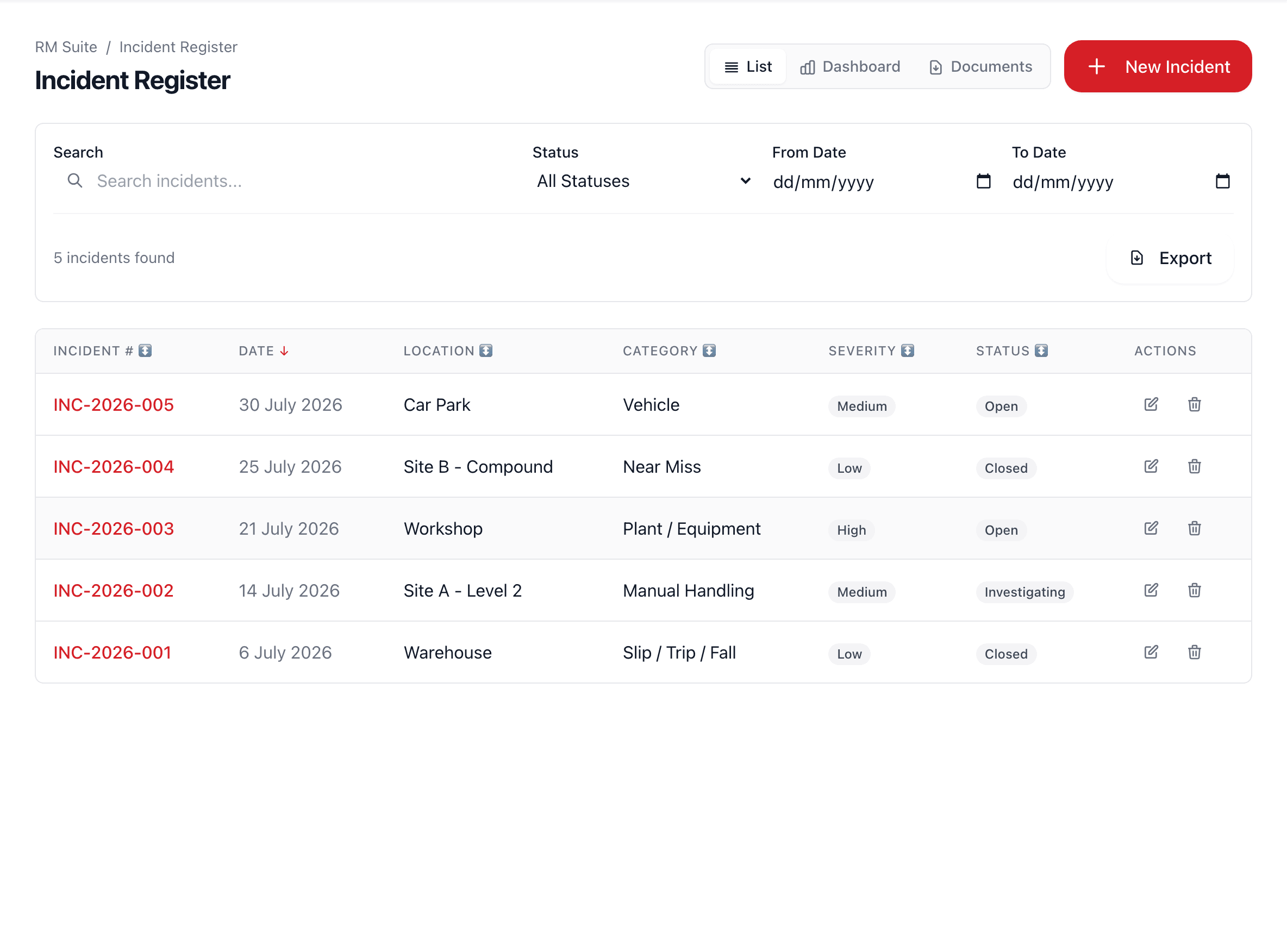 Electronic Incident Management System screenshot