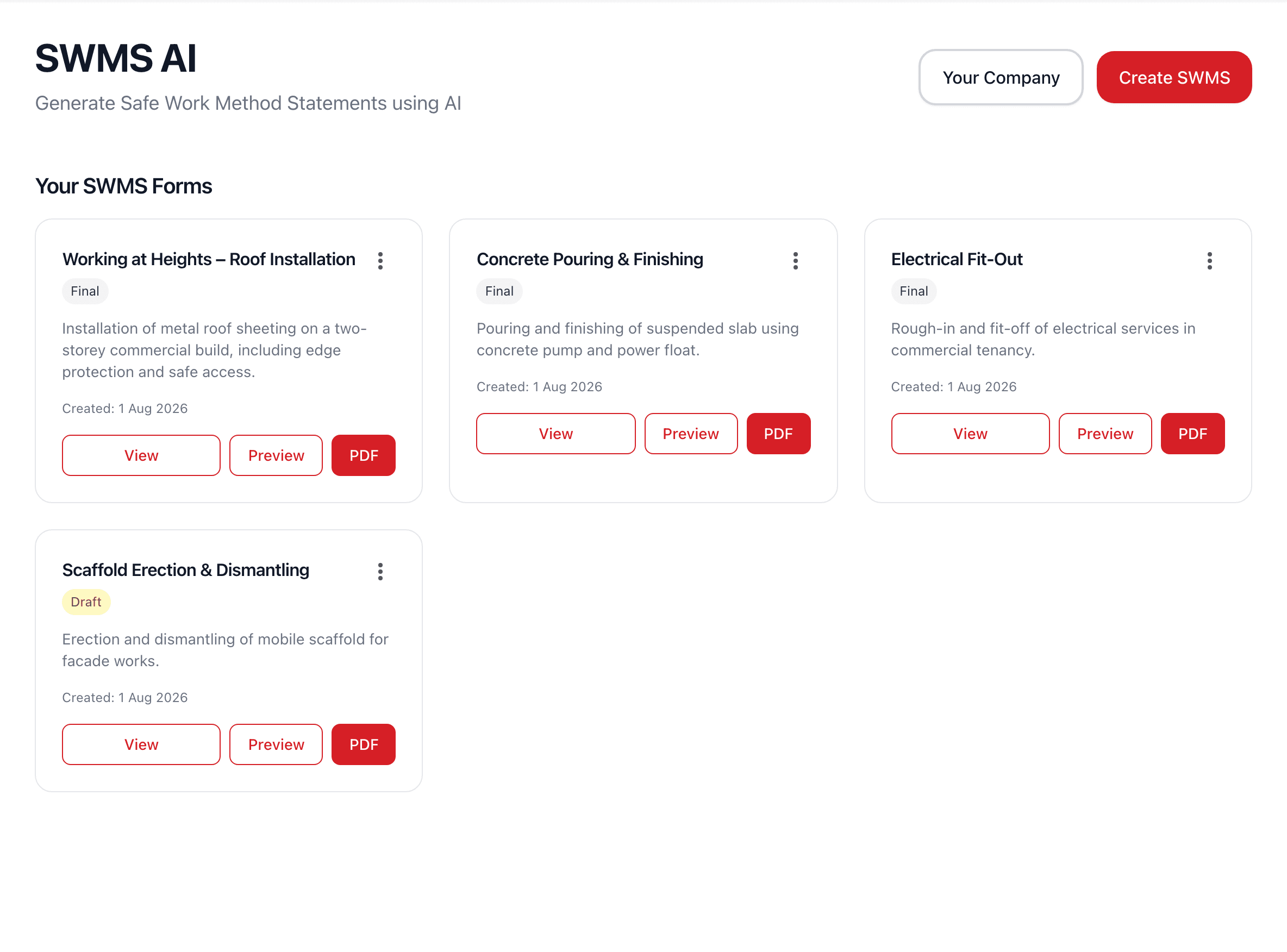 AI SWMS Builder screenshot